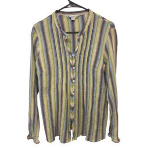 Pendleton Womens Striped Button-Up Shirt L Beach Linen/Cotton Vacation Nature
